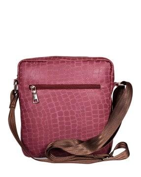 croc-embossed crossbody bag with adjustable strap