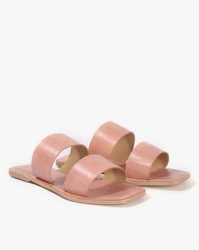 croc-embossed double-strap sandals