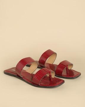 croc-embossed dual-strap sandals