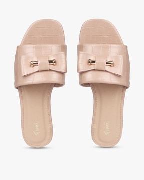 croc-embossed flat sandals