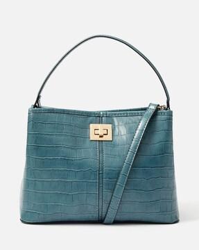 croc-embossed handbag with detachable strap