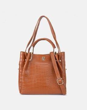 croc-embossed handbag with pouch