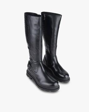 croc-embossed knee-length leather boots with zipper