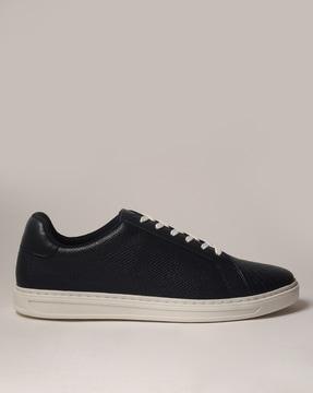 croc-embossed lace-up sneakers