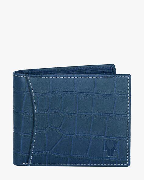 croc-embossed leather bi-fold wallet