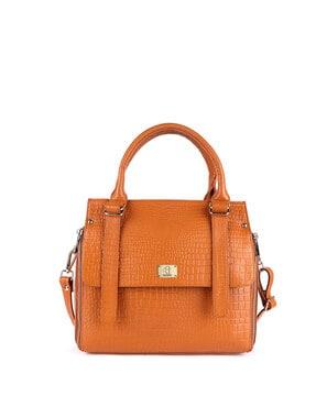 croc-embossed leather satchel with detachable strap