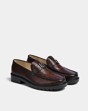 croc-embossed penny loafers with metal accent