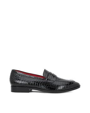 croc-embossed penny loafers