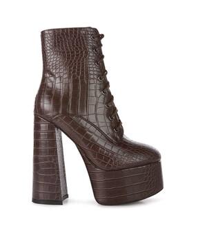 croc-embossed platform heeled boots