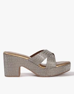 croc-embossed platform heels