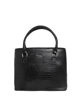 croc embossed satchel bag with metal accent