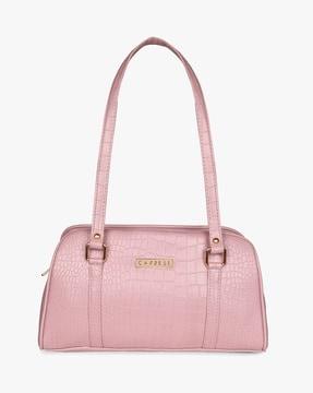 croc-embossed satchel bag with shoulder straps