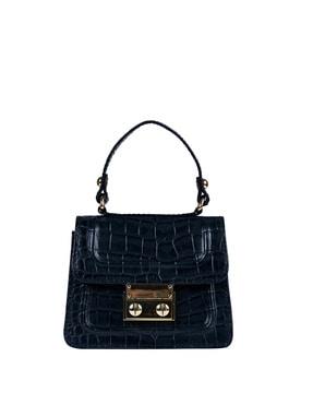 croc embossed satchel with detachable sling