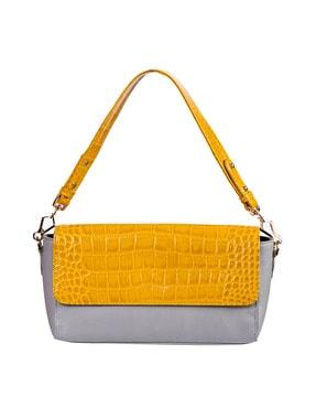 croc embossed satchel with detachable strap