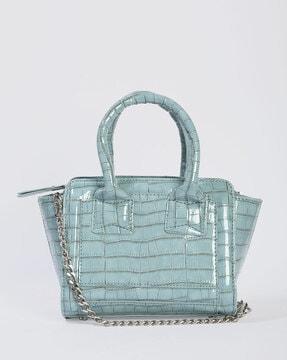 croc-embossed shoulder bag with chain strap