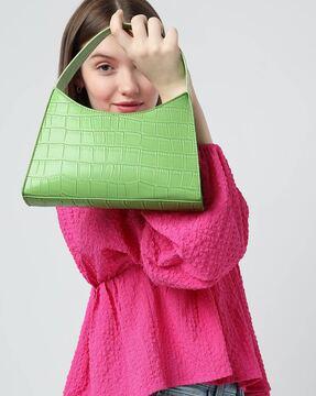 croc-embossed shoulder handbag