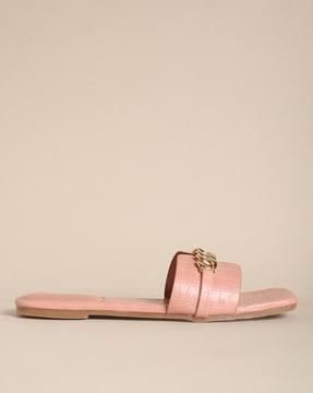 croc-embossed sliders with metal accent