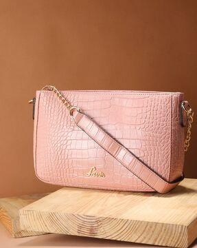 croc-embossed sling bag with chain strap