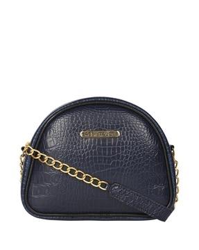 croc-embossed sling bag with chain strap