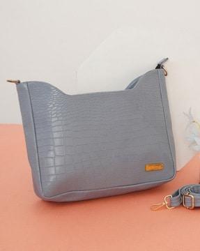 croc-embossed sling bag with detachable strap