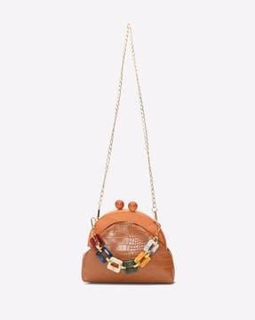 croc-embossed sling bag with detachable strap