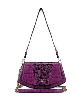 croc-embossed sling bag with detachable strap