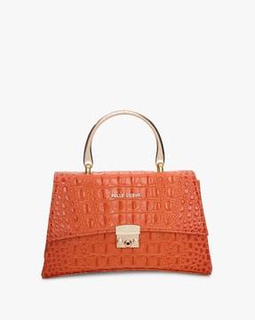 croc-embossed sling bag with handles