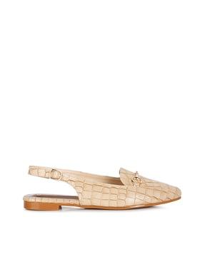 croc-embossed slingback flat sandals