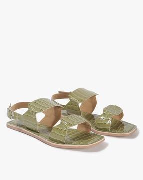 croc-embossed slingback sandals with buckle closure