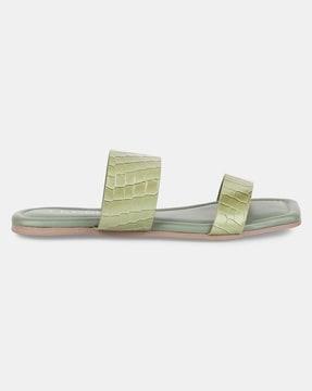 croc-embossed slip-on flat sandals