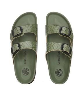 croc-embossed slip-on flat sandals