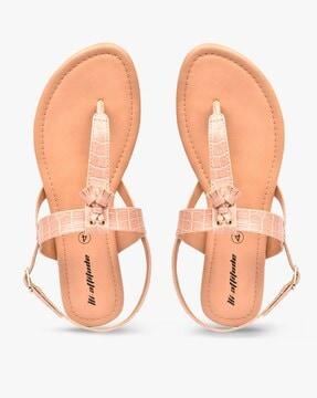 croc-embossed t-strap slingback sandals