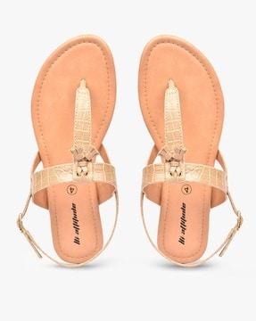 croc-embossed t-strap slingback sandals