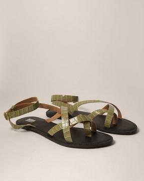 croc-embossed toe-ring sandals