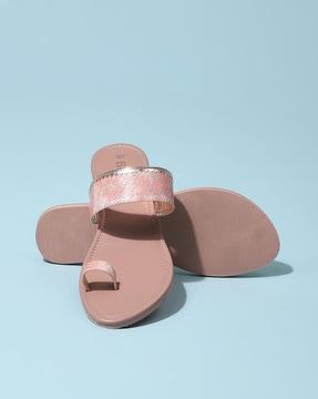 croc-embossed toe-ring sandals