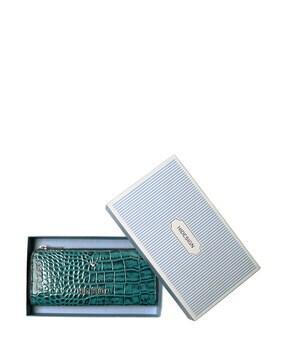 croc-embossed travel wallet with metal accent