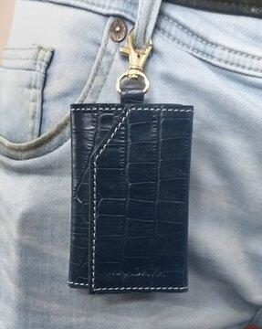 croc-embossed tri-fold key pouch