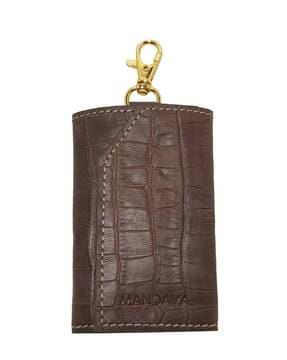 croc-embossed tri-fold key pouch