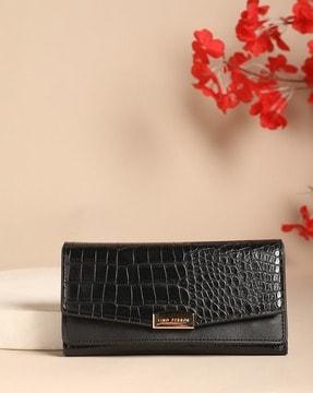 croc-embossed tri-fold wallet