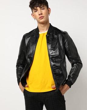 croc embossed zip-front jacket