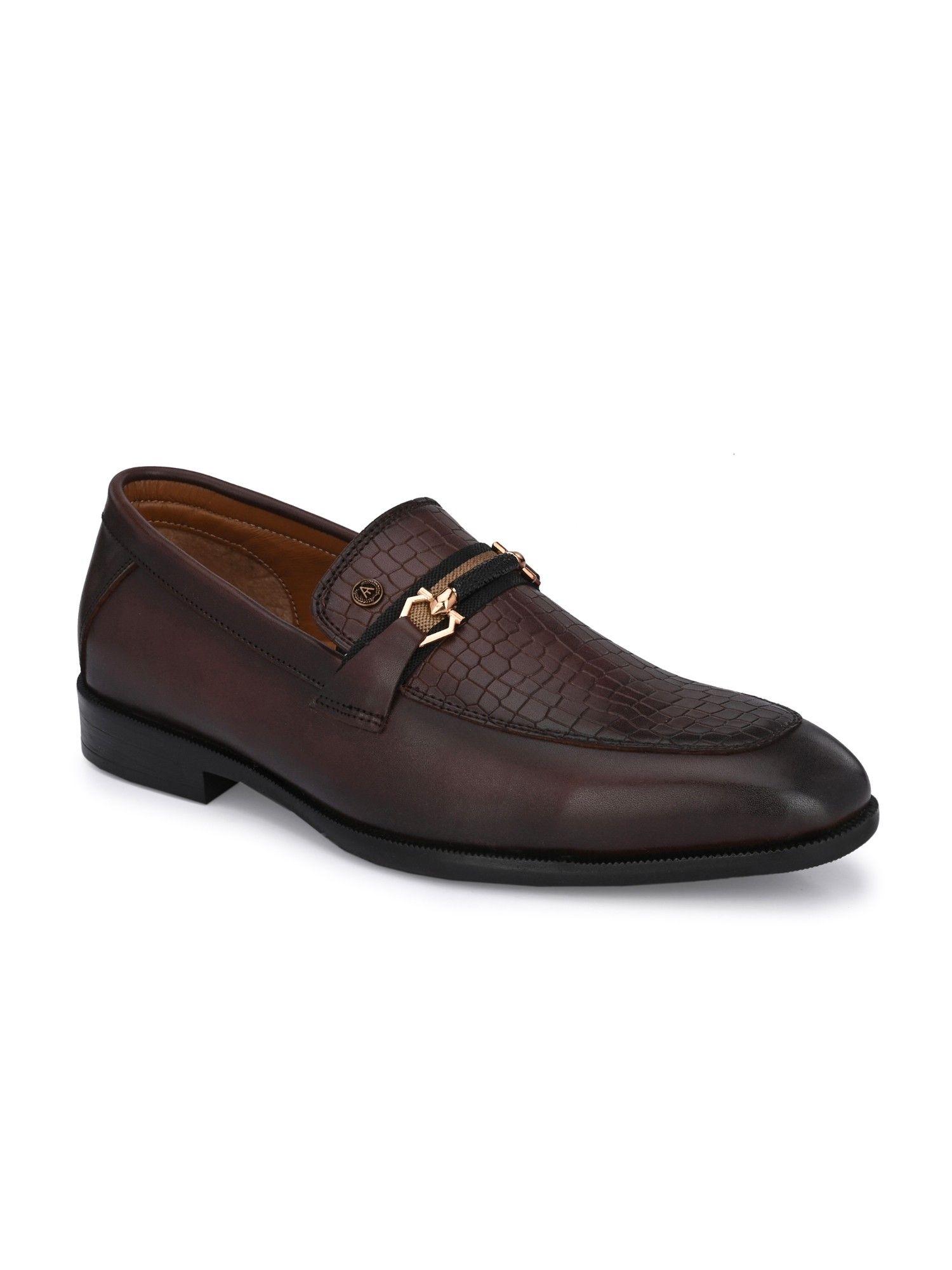 croc textured brown formal slip on