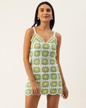 crochet v-neck a-line dress