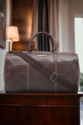 croco classy stylish outdoor pt leather unisex duffel bag - brown
