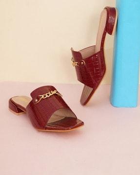 croco pattern heeled sandals with chain accent