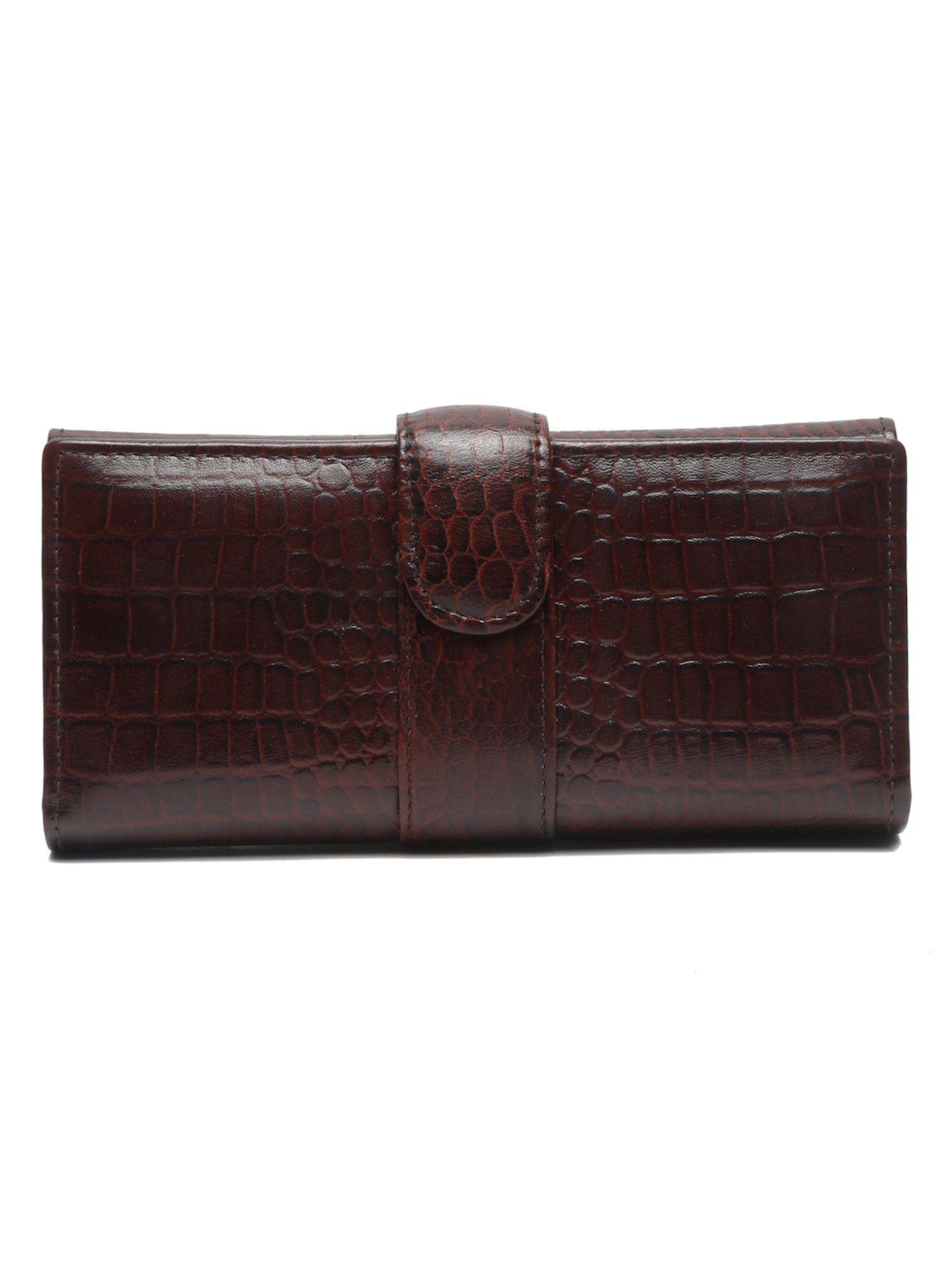 croco texture brown women two fold wallet