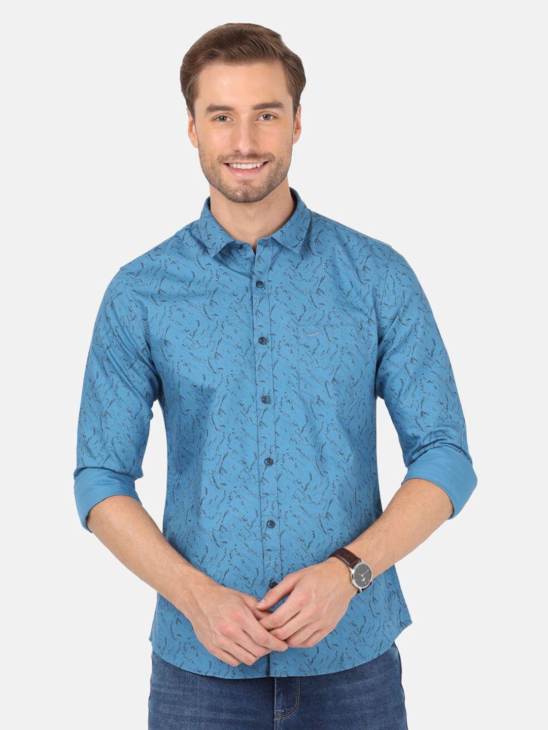 crocodile men blue classic slim fit printed casual shirt