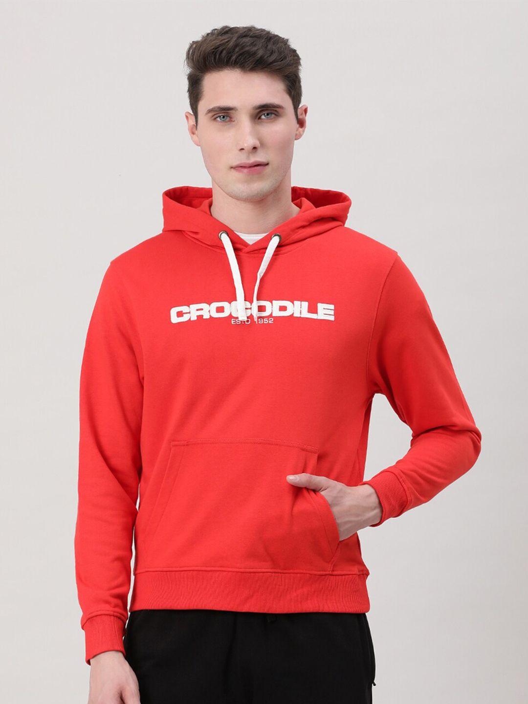 crocodile brand logo printed hooded cotton sweatshirt