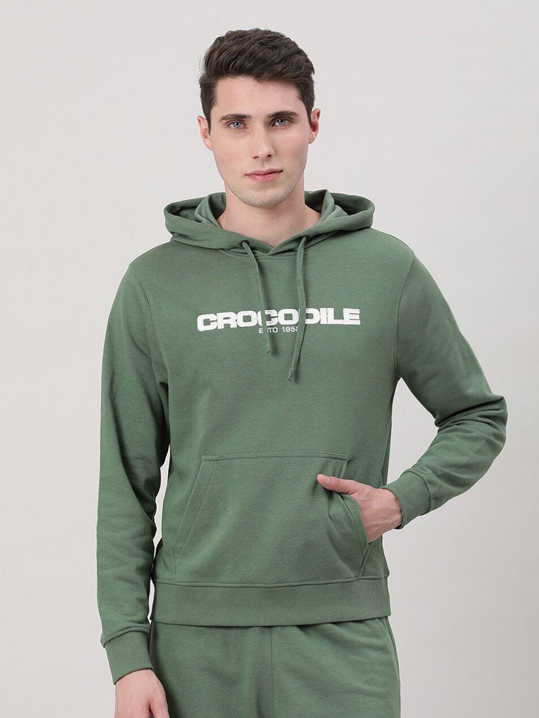 crocodile brand logo printed hooded cotton sweatshirt