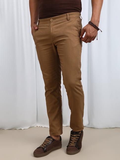 crocodile brown slim fit flat front trousers