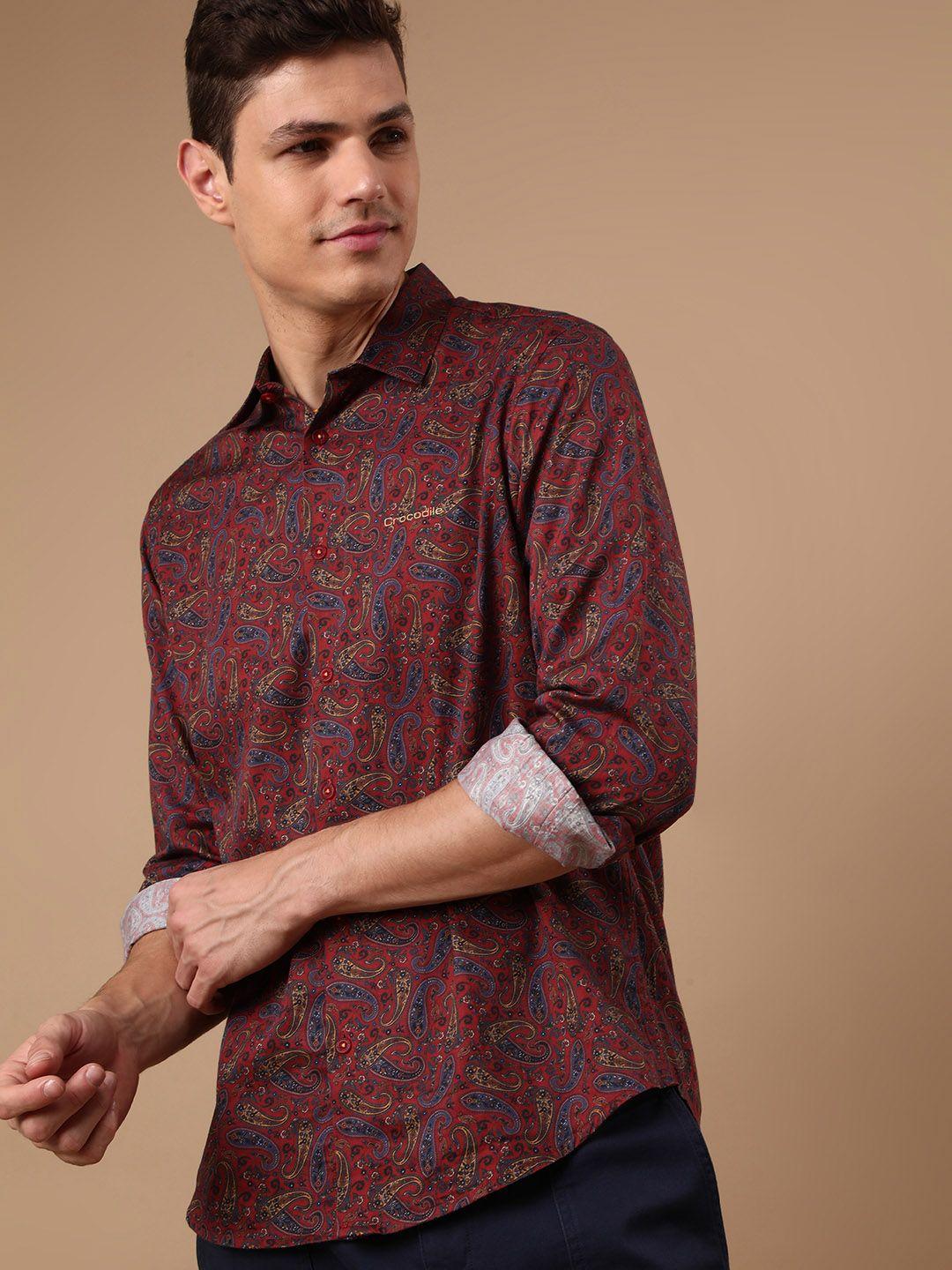 crocodile comfort ethnic motifs printed cotton shirt